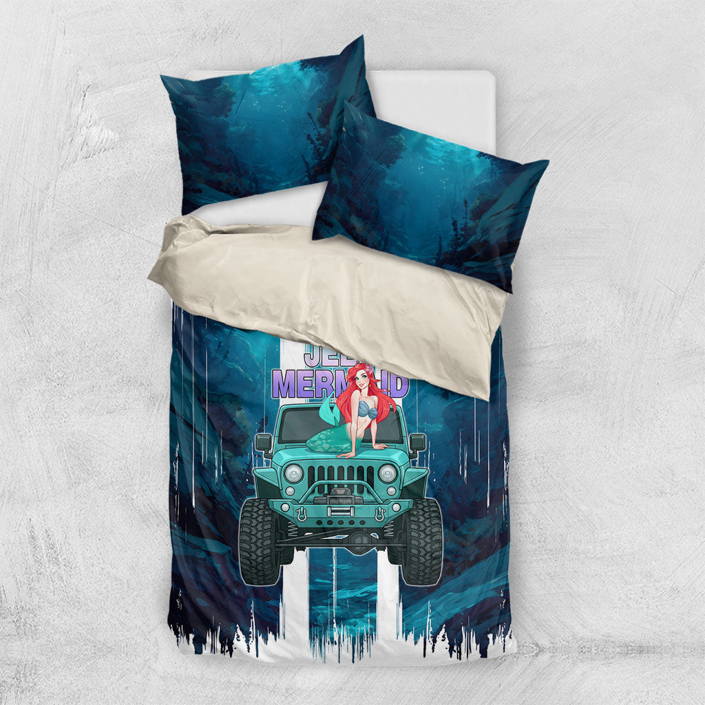 Jeep Mermaid Bedding Set Nautical Off-Road Concept With Vibrant Ocean Underwater Art