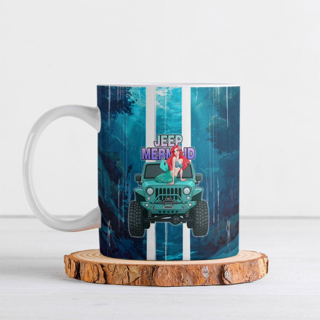 Jeep Mermaid Ceramic Mug Nautical Off-Road Concept With Vibrant Ocean Underwater Art