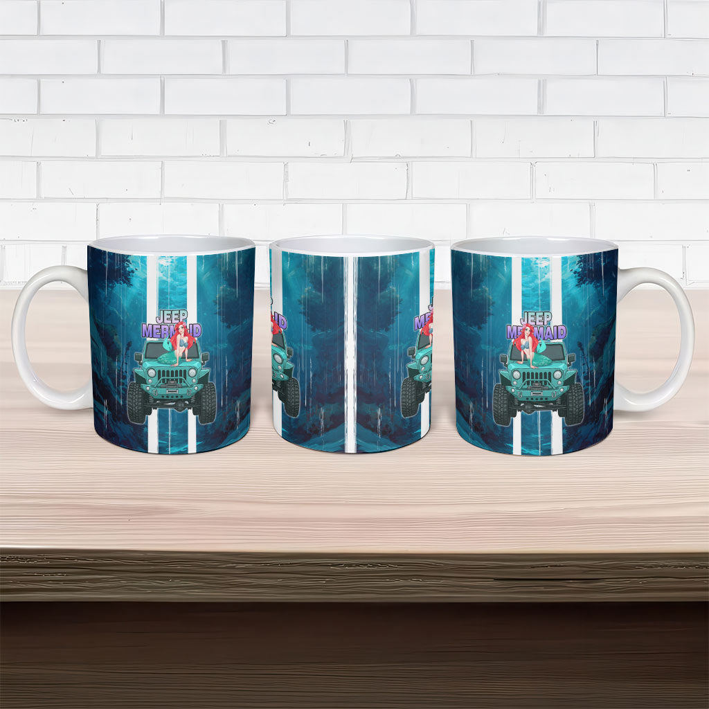 Jeep Mermaid Ceramic Mug Nautical Off-Road Concept With Vibrant Ocean Underwater Art