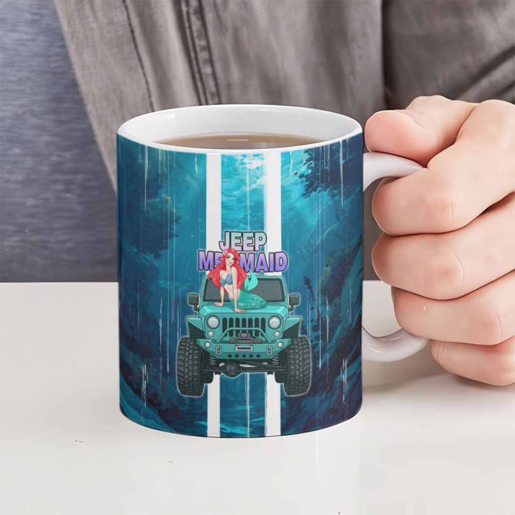 Jeep Mermaid Ceramic Mug Nautical Off-Road Concept With Vibrant Ocean Underwater Art
