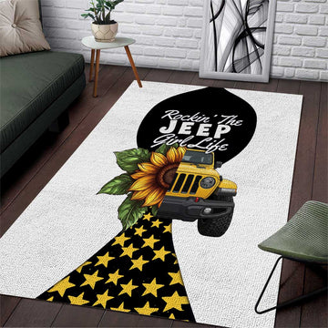 Rockin The Jeep Girl Life Area Rug Sunflower Americana Graphic Illustration TS04