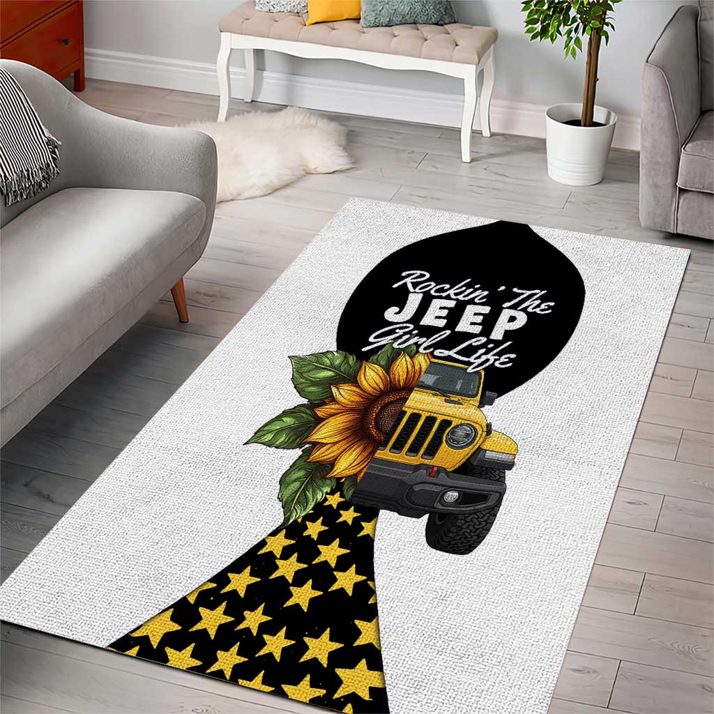 Rockin The Jeep Girl Life Area Rug Sunflower Americana Graphic Illustration TS04