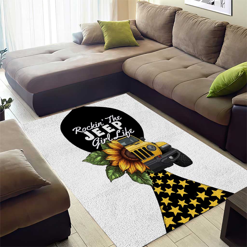 Rockin The Jeep Girl Life Area Rug Sunflower Americana Graphic Illustration TS04
