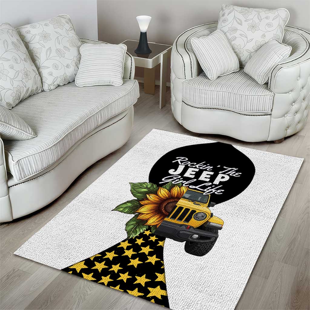 Rockin The Jeep Girl Life Area Rug Sunflower Americana Graphic Illustration TS04