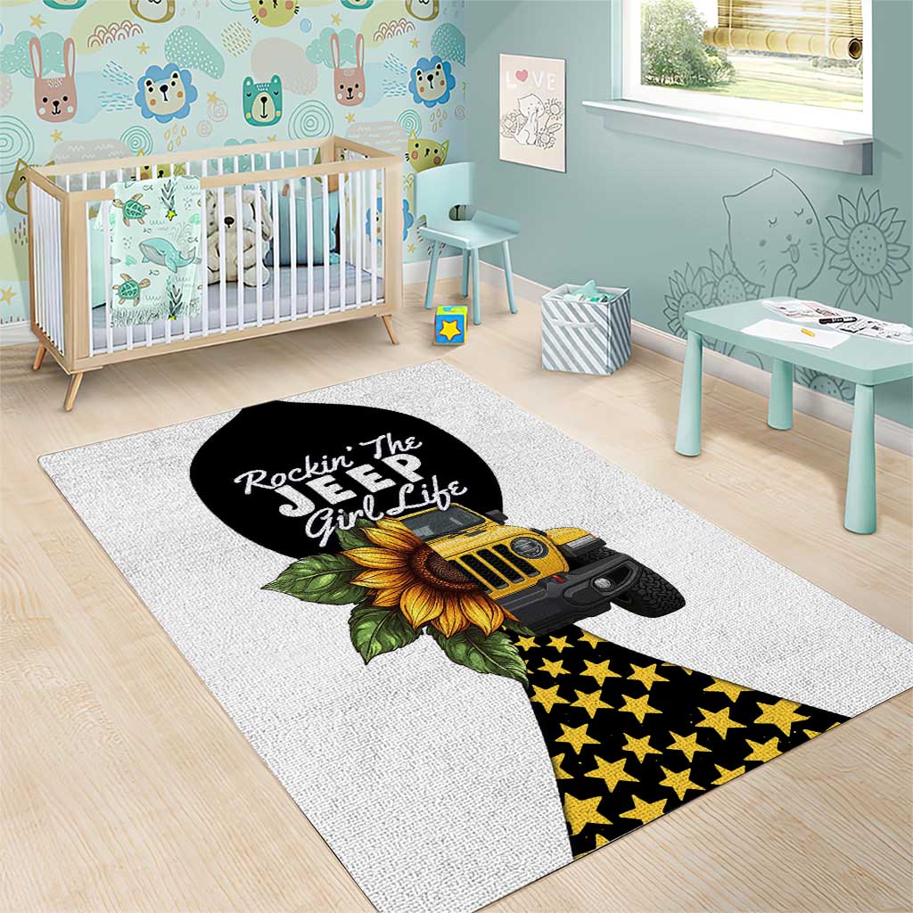Rockin The Jeep Girl Life Area Rug Sunflower Americana Graphic Illustration TS04