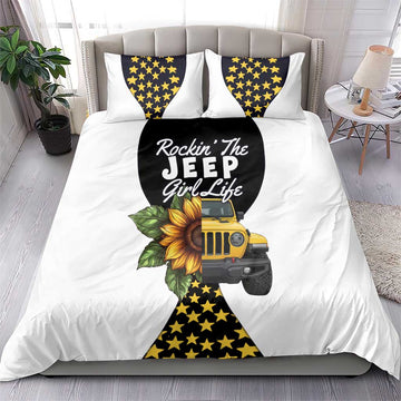 Rockin The Jeep Girl Life Bedding Set Sunflower Americana Graphic Illustration
