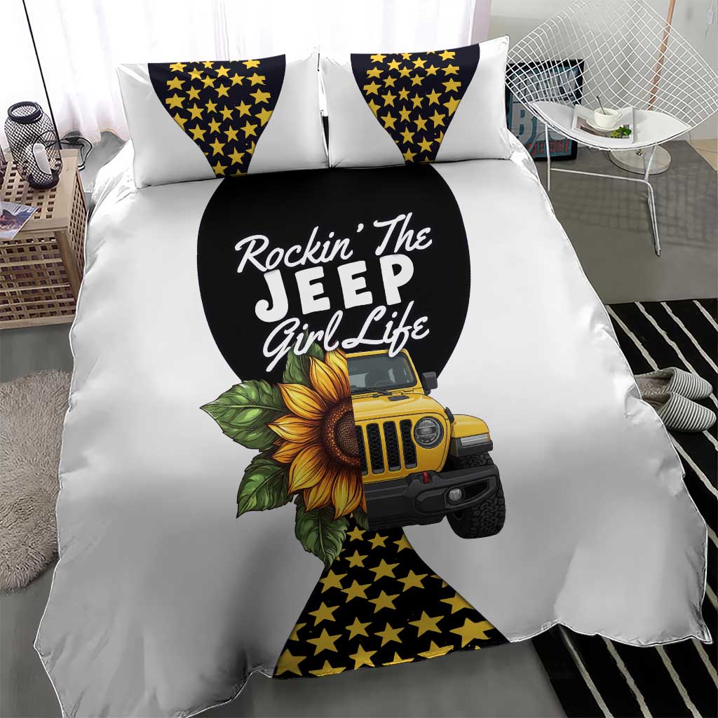 Rockin The Jeep Girl Life Bedding Set Sunflower Americana Graphic Illustration