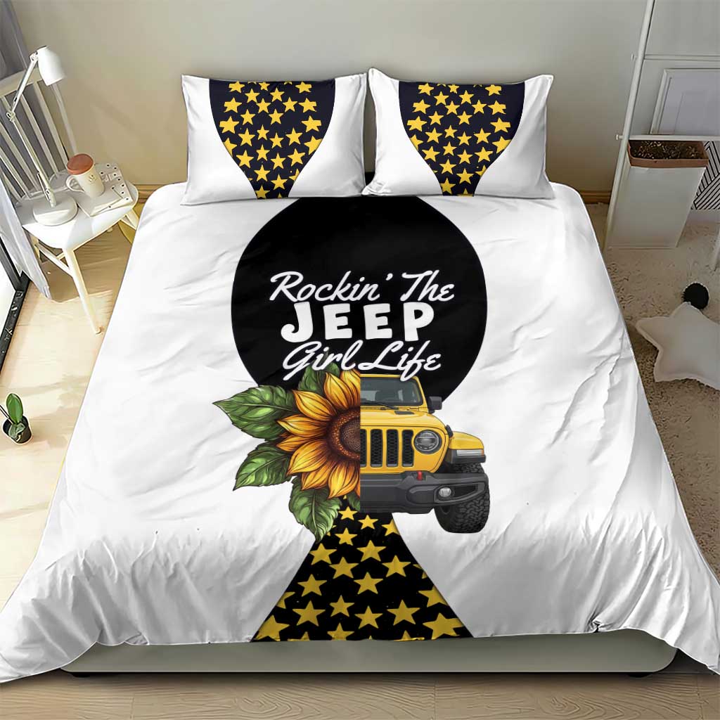 Rockin The Jeep Girl Life Bedding Set Sunflower Americana Graphic Illustration