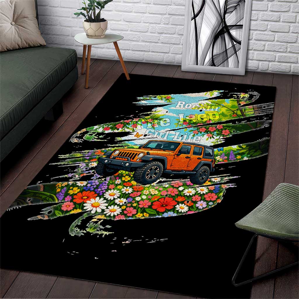 Rockin The Jeep Girl Life Area Rug Floral Brushstroke Scenic Illustration TS04