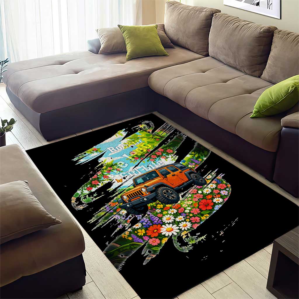 Rockin The Jeep Girl Life Area Rug Floral Brushstroke Scenic Illustration TS04