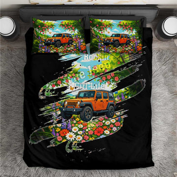Rockin The Jeep Girl Life Bedding Set Floral Brushstroke Scenic Illustration