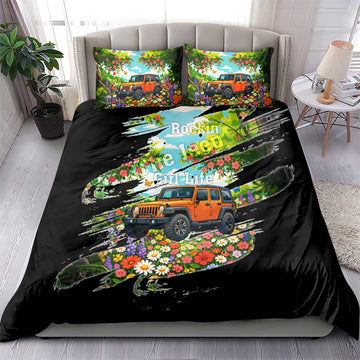 Rockin The Jeep Girl Life Bedding Set Floral Brushstroke Scenic Illustration