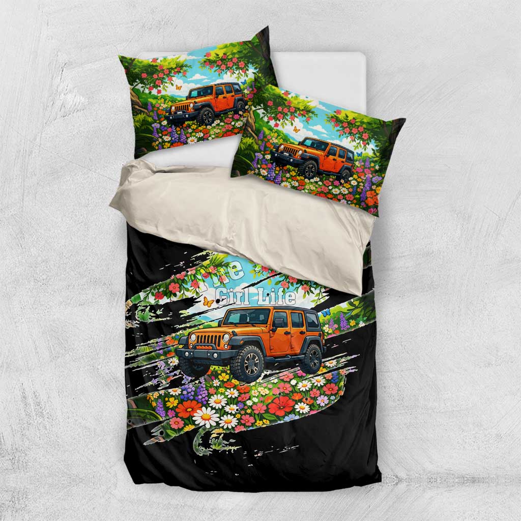 Rockin The Jeep Girl Life Bedding Set Floral Brushstroke Scenic Illustration