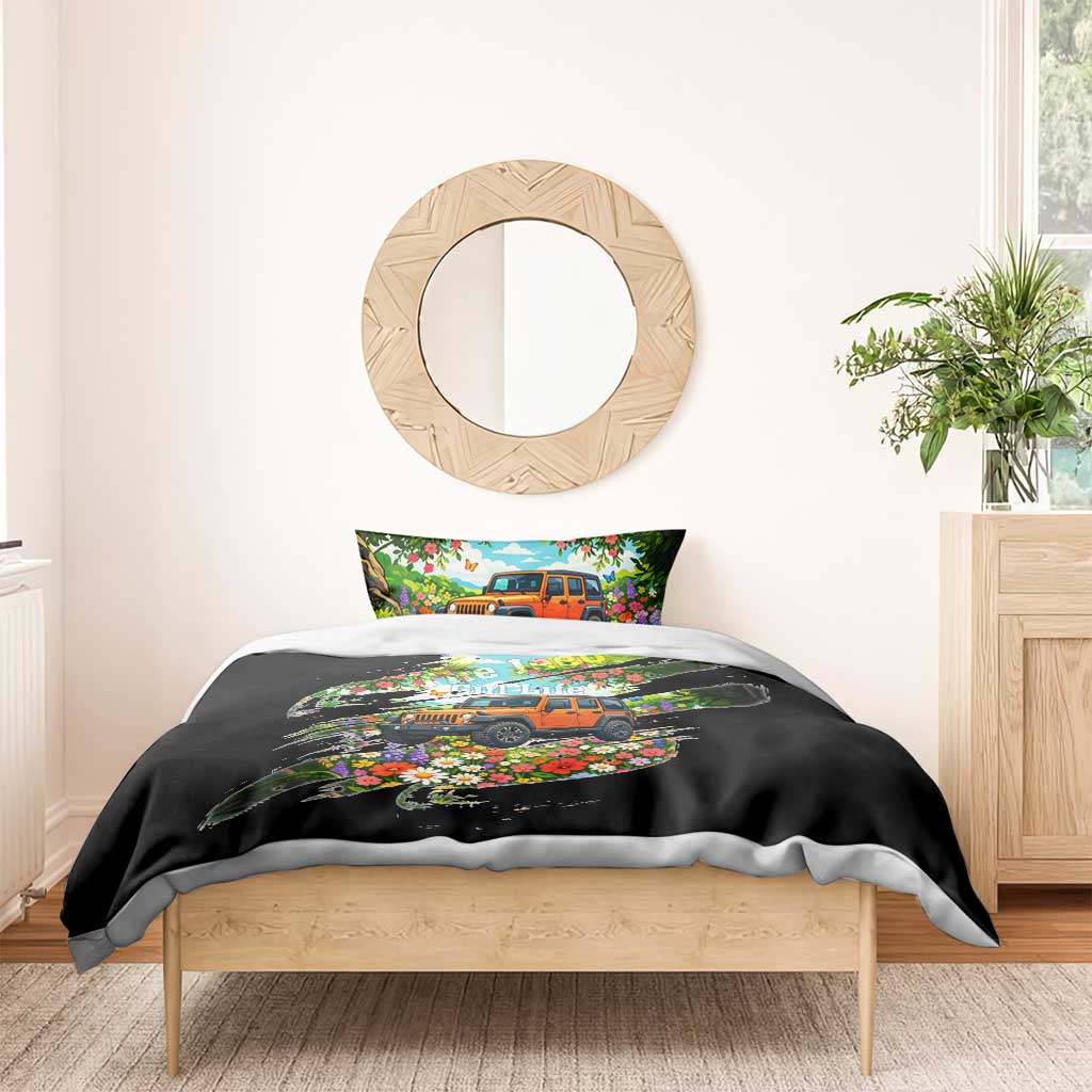 Rockin The Jeep Girl Life Bedding Set Floral Brushstroke Scenic Illustration