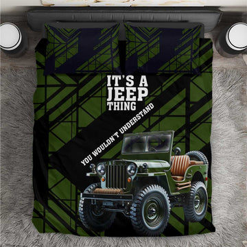 It’s A Jeep Thing Bedding Set Vintage Military Geometric Graphic Illustration