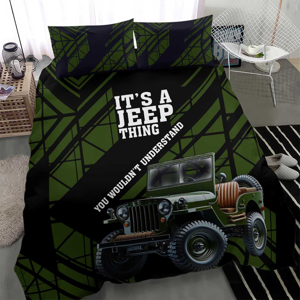 It’s A Jeep Thing Bedding Set Vintage Military Geometric Graphic Illustration