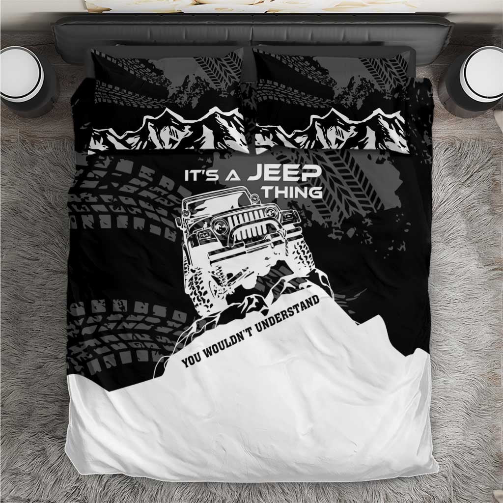 It’s A Jeep Thing Bedding Set Monochrome Grunge Off-Road Illustration