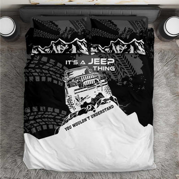 It’s A Jeep Thing Bedding Set Monochrome Grunge Off-Road Illustration