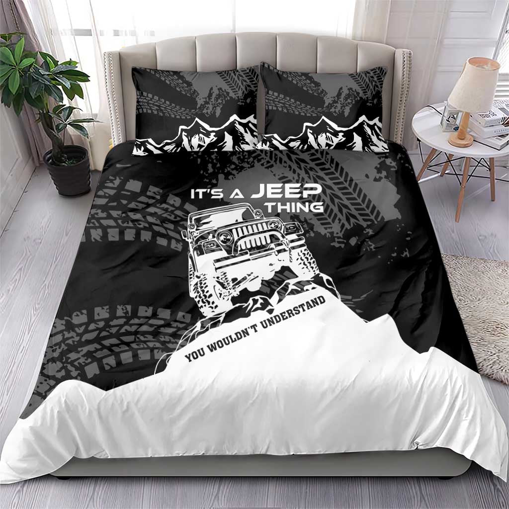 It’s A Jeep Thing Bedding Set Monochrome Grunge Off-Road Illustration