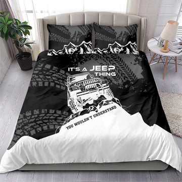 It’s A Jeep Thing Bedding Set Monochrome Grunge Off-Road Illustration