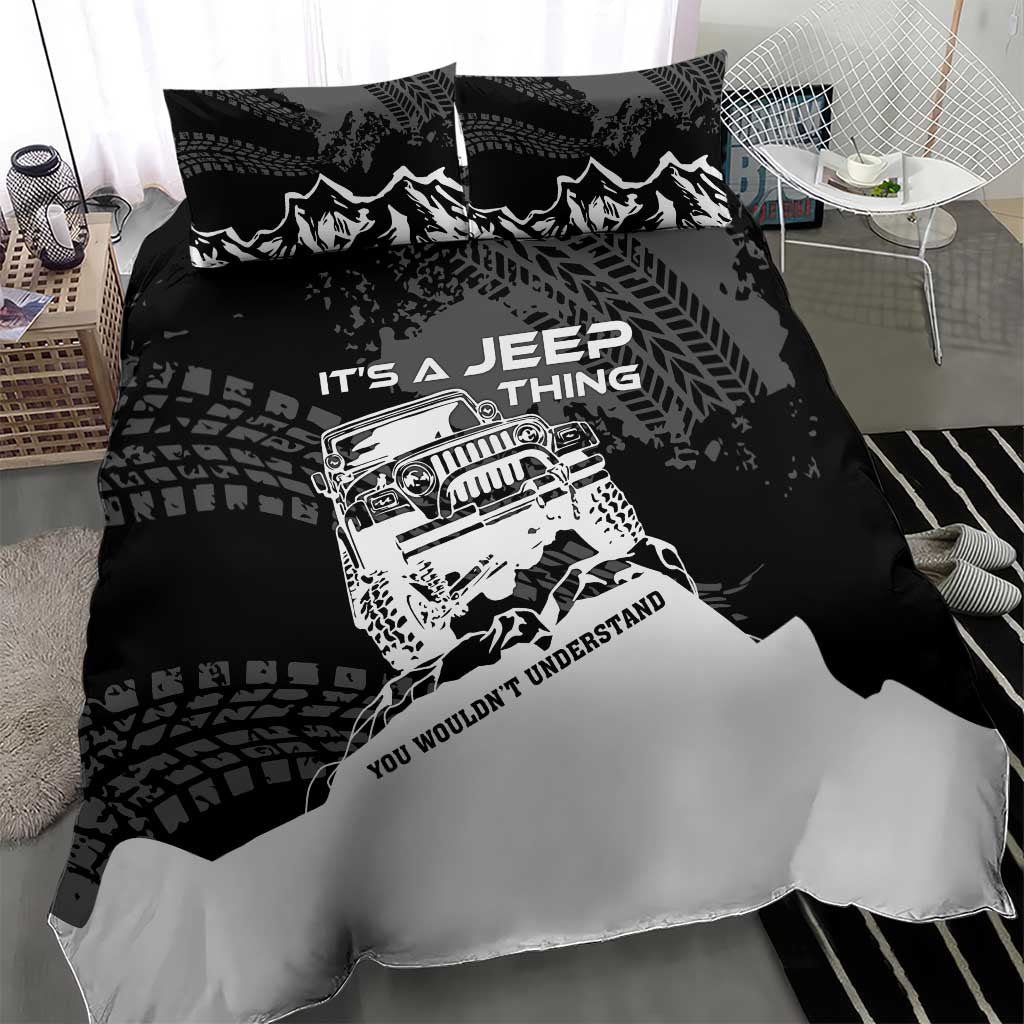 It’s A Jeep Thing Bedding Set Monochrome Grunge Off-Road Illustration