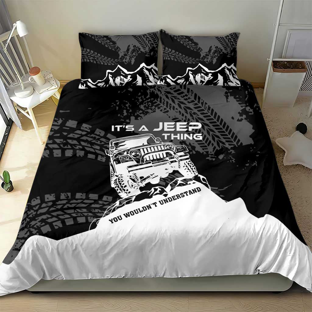 It’s A Jeep Thing Bedding Set Monochrome Grunge Off-Road Illustration