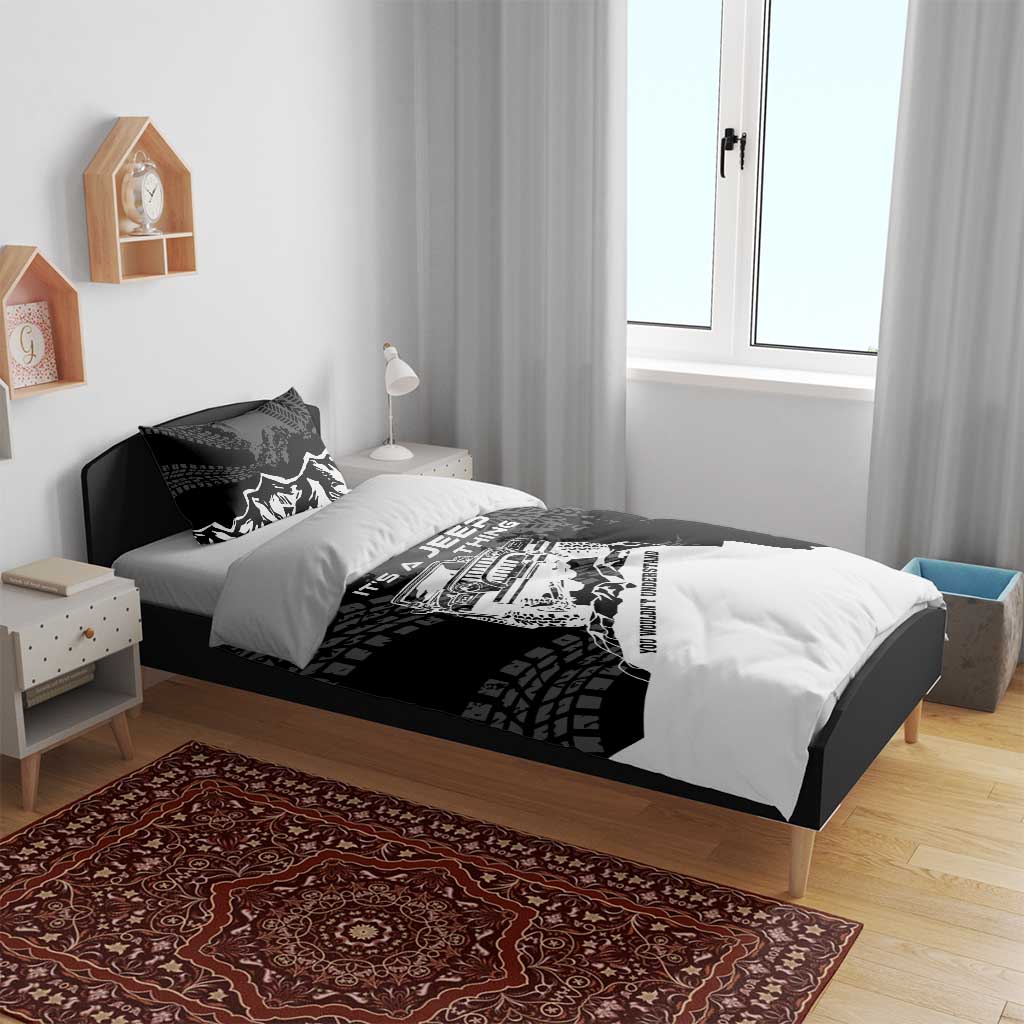 It’s A Jeep Thing Bedding Set Monochrome Grunge Off-Road Illustration