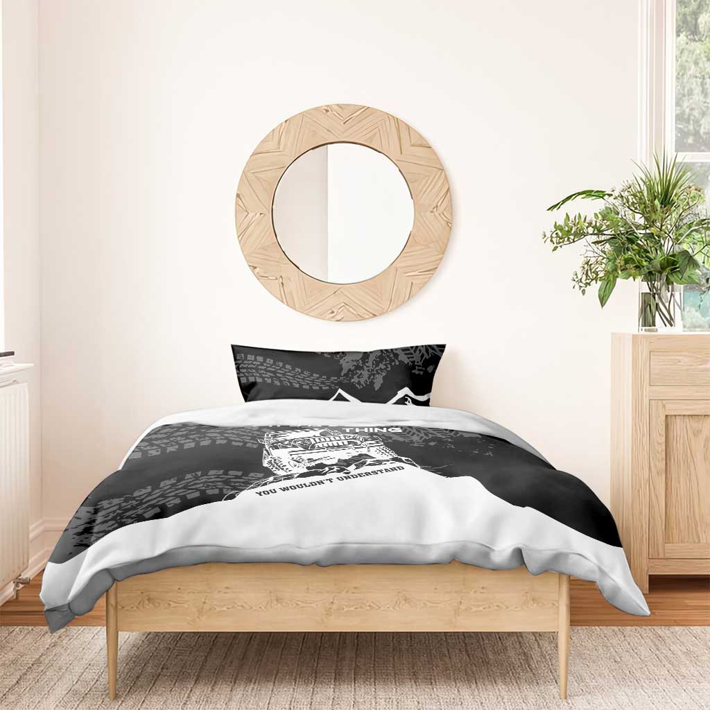 It’s A Jeep Thing Bedding Set Monochrome Grunge Off-Road Illustration