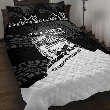 It’s A Jeep Thing Quilt Bed Set Monochrome Grunge Off-Road Illustration