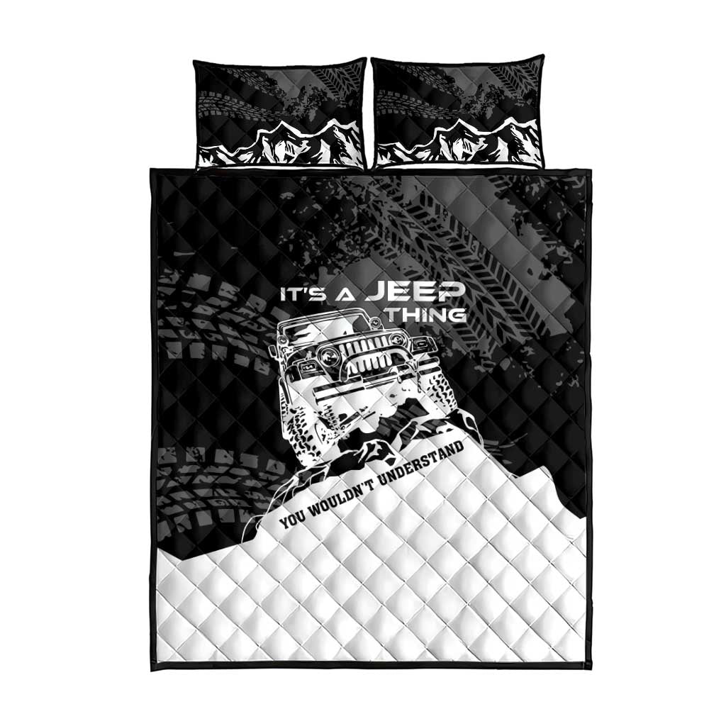 It’s A Jeep Thing Quilt Bed Set Monochrome Grunge Off-Road Illustration