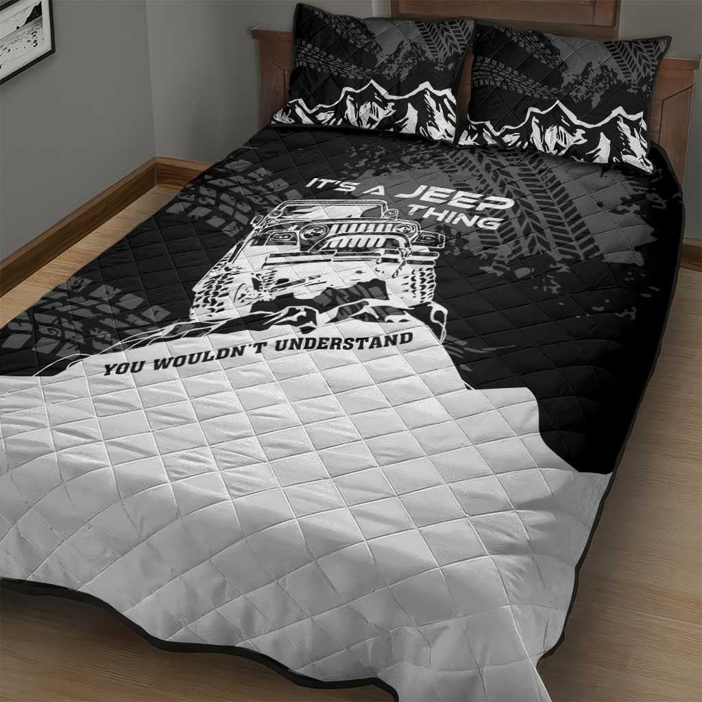 It’s A Jeep Thing Quilt Bed Set Monochrome Grunge Off-Road Illustration