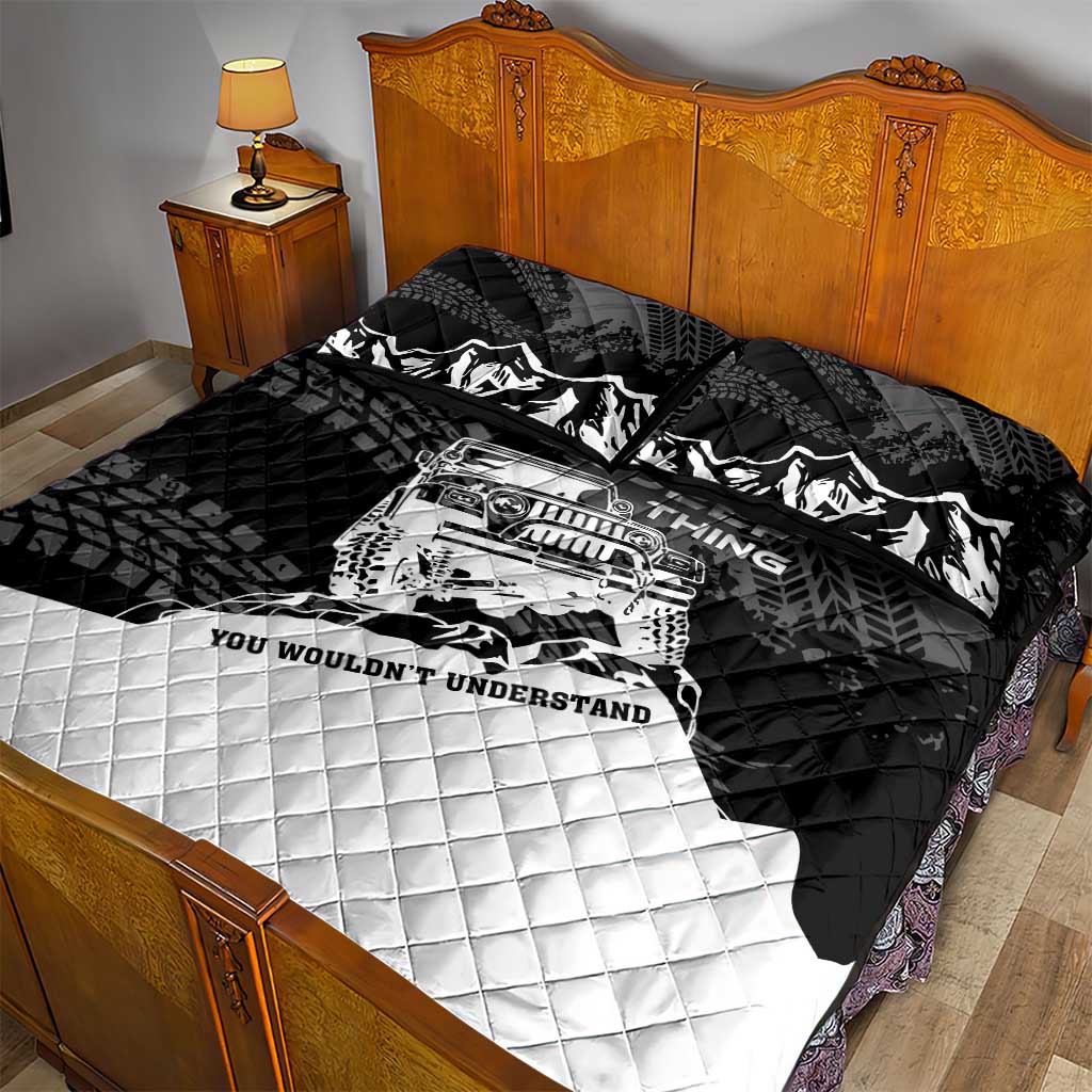 It’s A Jeep Thing Quilt Bed Set Monochrome Grunge Off-Road Illustration