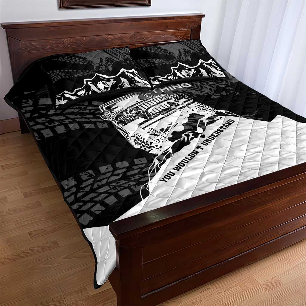 It’s A Jeep Thing Quilt Bed Set Monochrome Grunge Off-Road Illustration