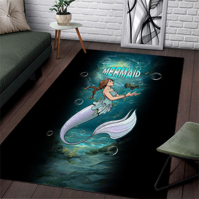 Jeep Mermaid Area Rug Fantasy Underwater Scene With Vintage Military Vehicle Art TS04