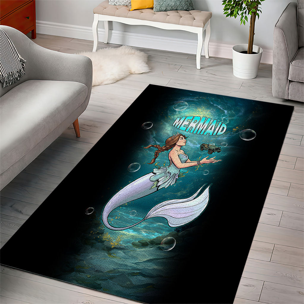Jeep Mermaid Area Rug Fantasy Underwater Scene With Vintage Military Vehicle Art TS04