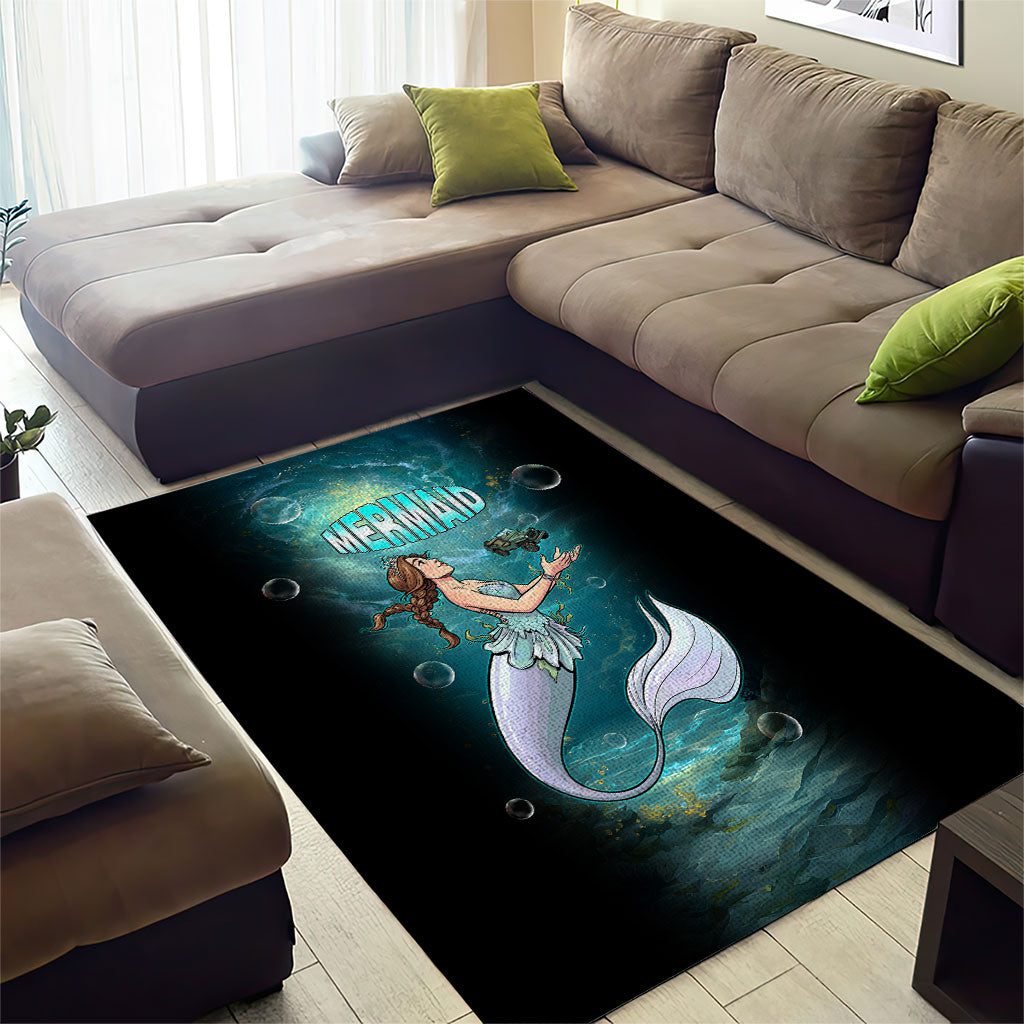 Jeep Mermaid Area Rug Fantasy Underwater Scene With Vintage Military Vehicle Art TS04