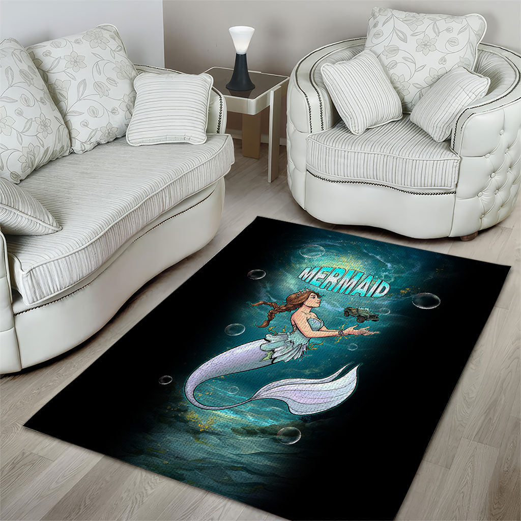 Jeep Mermaid Area Rug Fantasy Underwater Scene With Vintage Military Vehicle Art TS04
