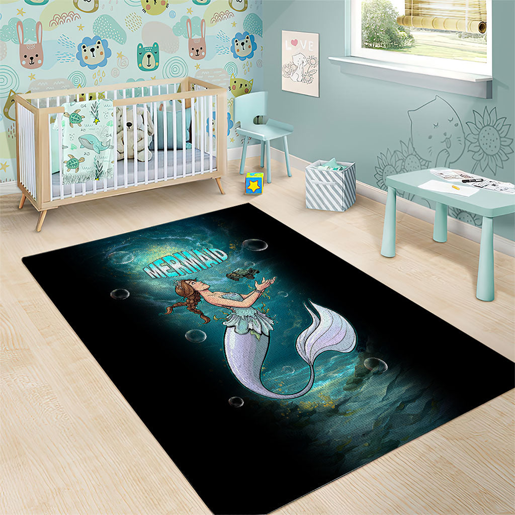 Jeep Mermaid Area Rug Fantasy Underwater Scene With Vintage Military Vehicle Art TS04