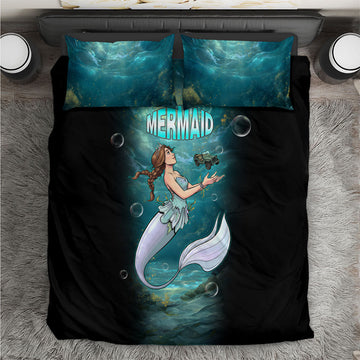 Jeep Mermaid Bedding Set Fantasy Underwater Scene With Vintage Military Vehicle Art