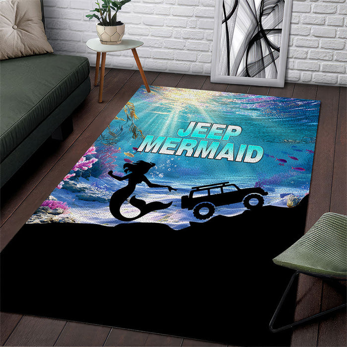 Jeep Mermaid Area Rug Ocean Adventure Silhouette Underwater Coral Reef Art TS04
