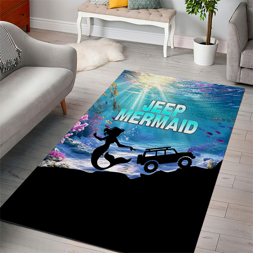 Jeep Mermaid Area Rug Ocean Adventure Silhouette Underwater Coral Reef Art TS04