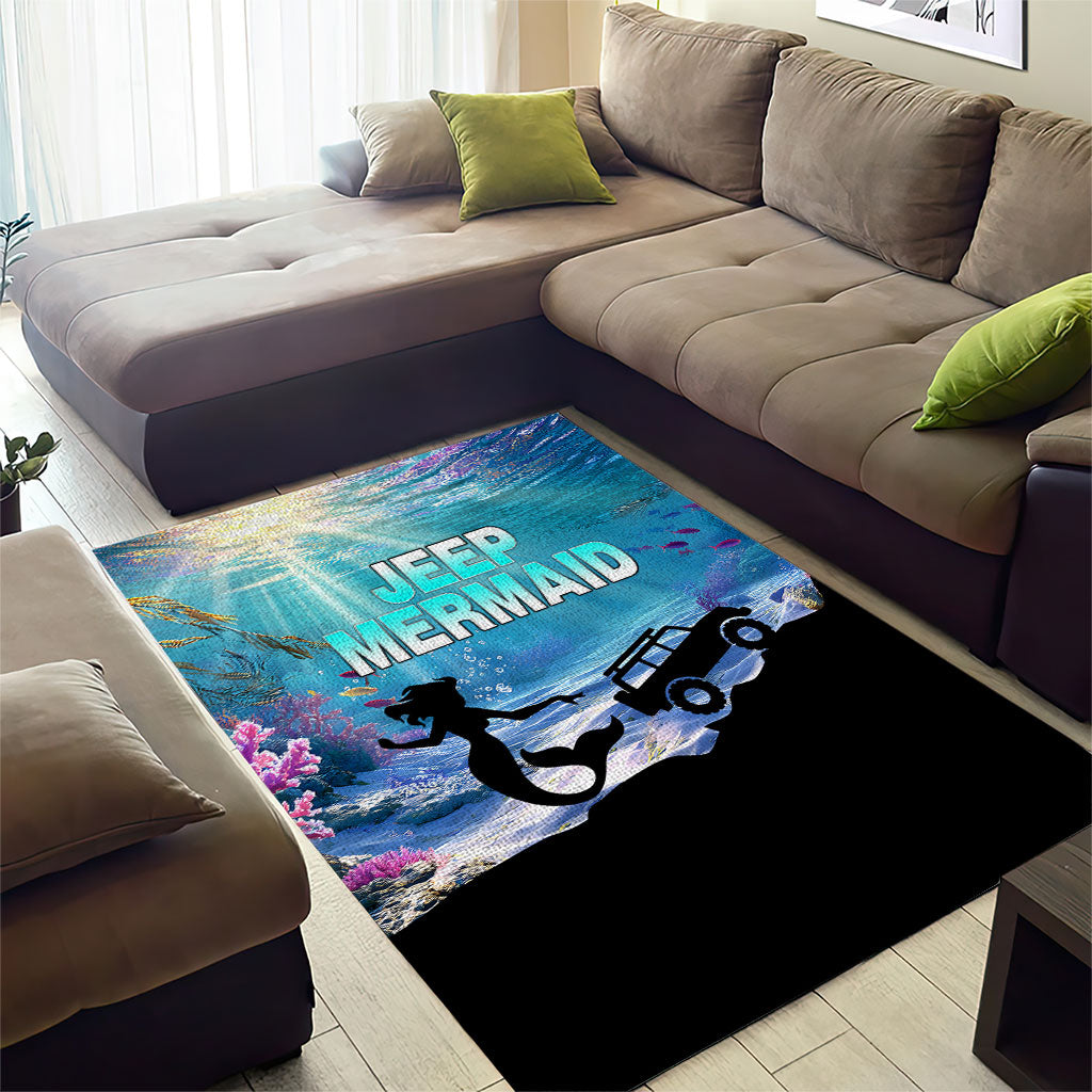 Jeep Mermaid Area Rug Ocean Adventure Silhouette Underwater Coral Reef Art TS04