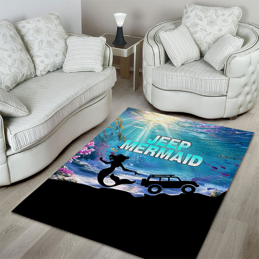 Jeep Mermaid Area Rug Ocean Adventure Silhouette Underwater Coral Reef Art TS04