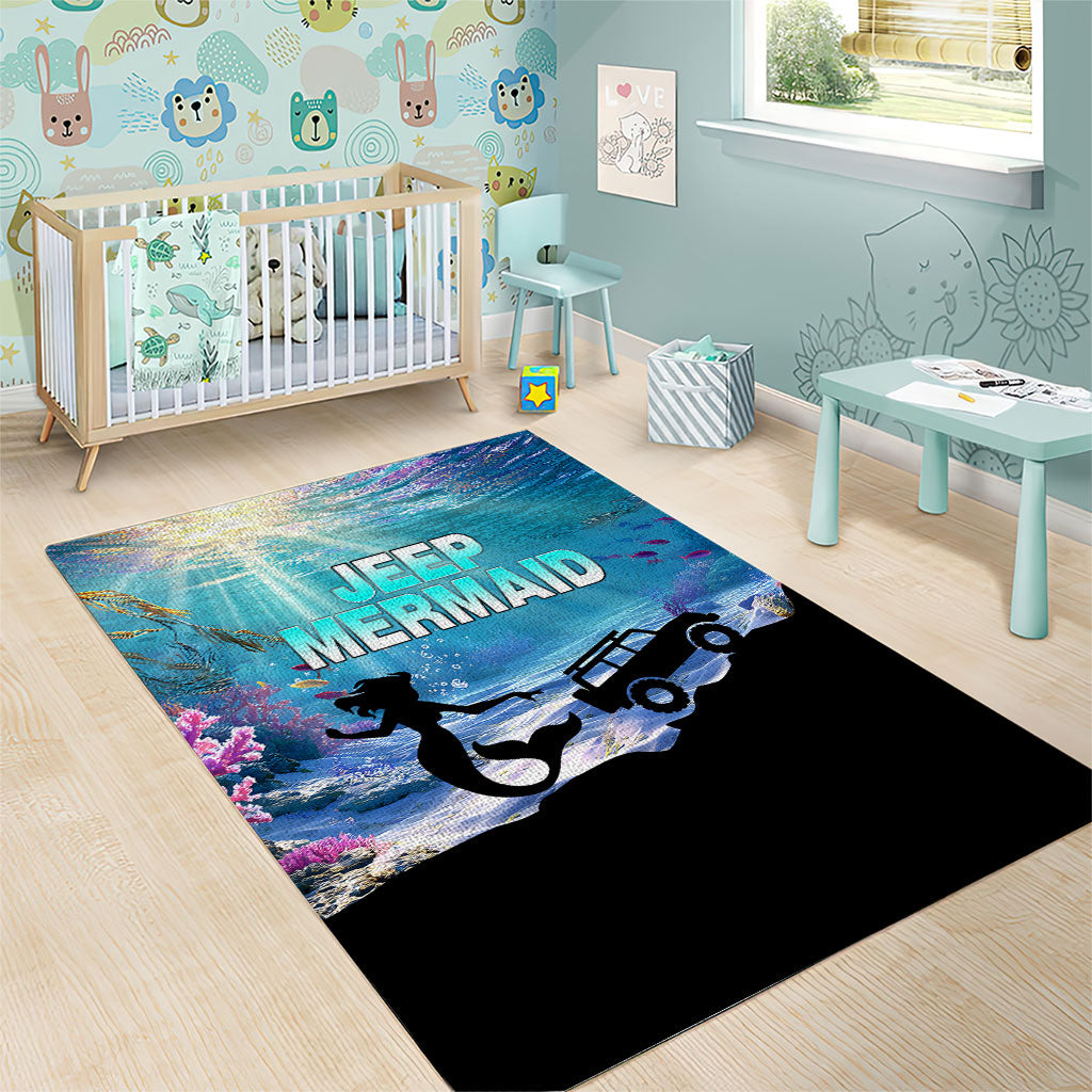 Jeep Mermaid Area Rug Ocean Adventure Silhouette Underwater Coral Reef Art TS04