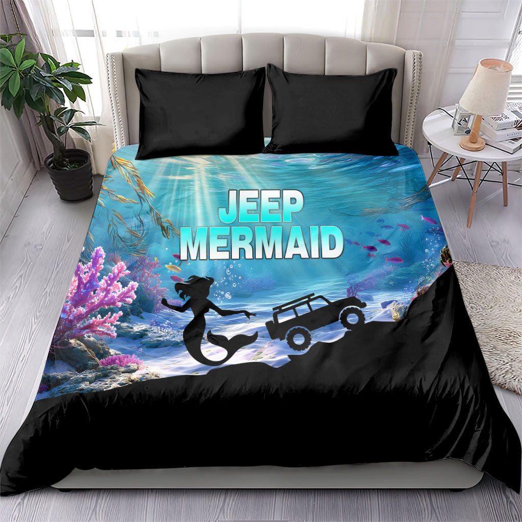 Jeep Mermaid Bedding Set Ocean Adventure Silhouette Underwater Coral Reef Art