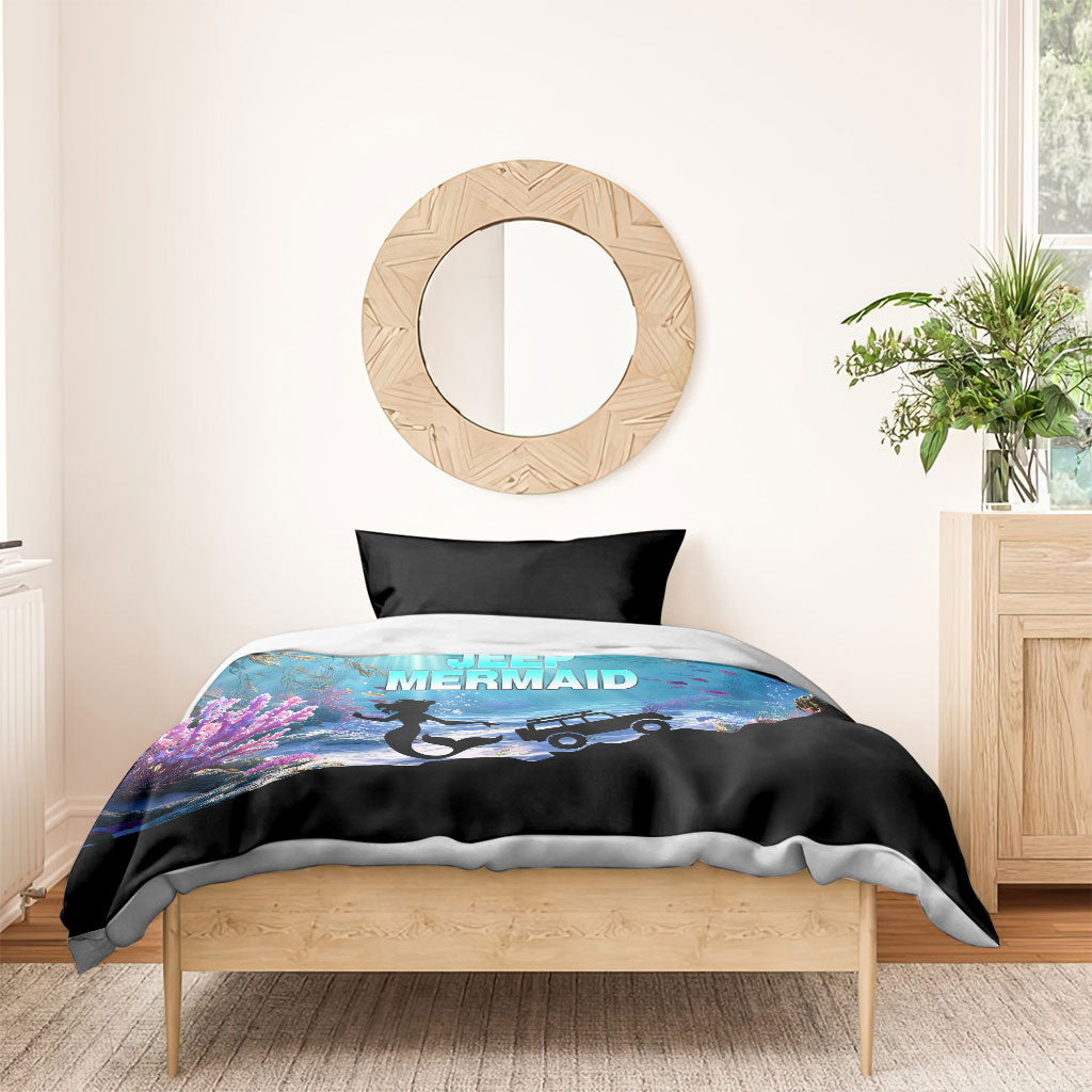 Jeep Mermaid Bedding Set Ocean Adventure Silhouette Underwater Coral Reef Art