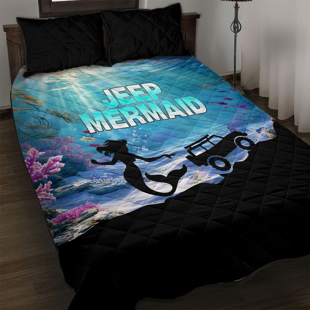 Jeep Mermaid Quilt Bed Set Ocean Adventure Silhouette Underwater Coral Reef Art