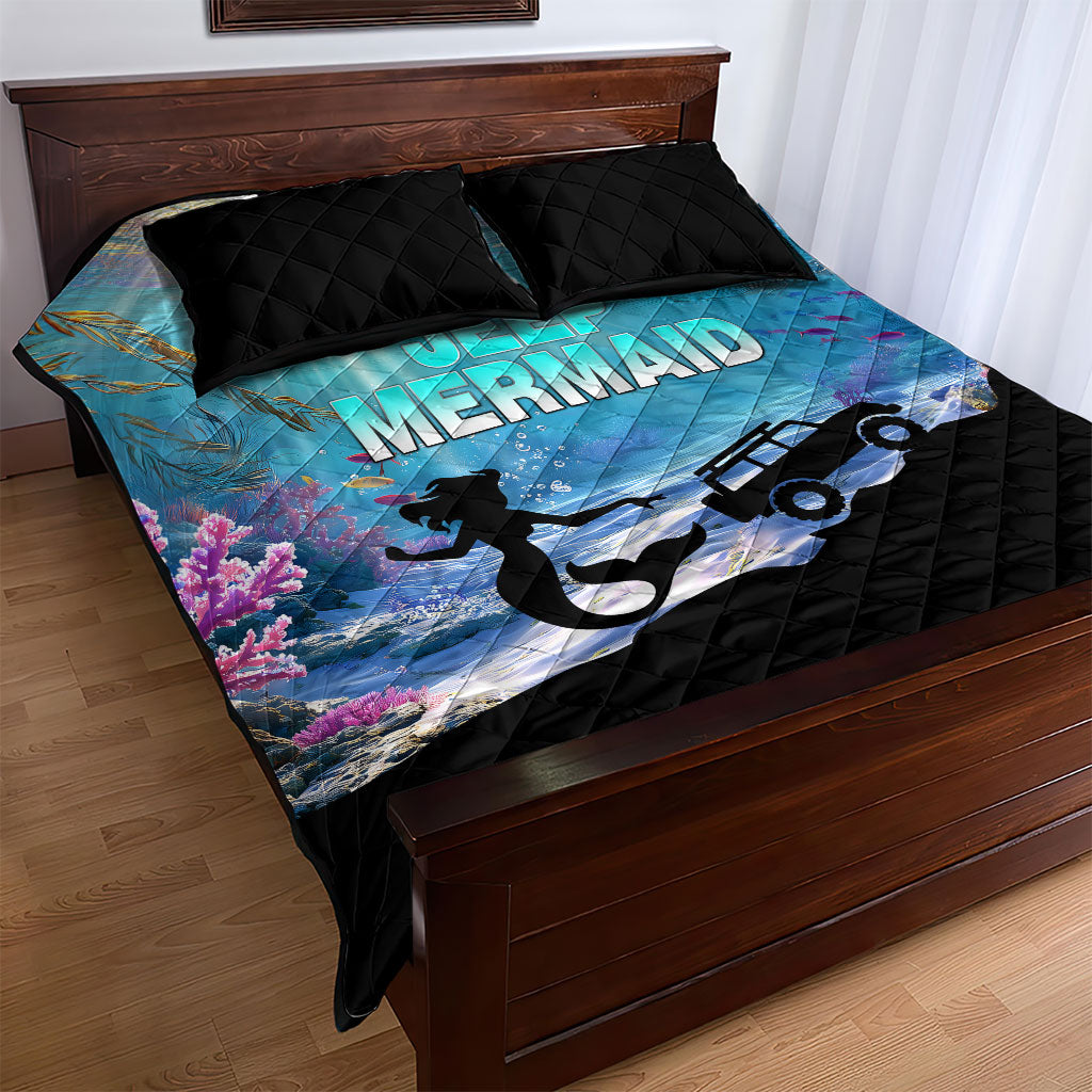 Jeep Mermaid Quilt Bed Set Ocean Adventure Silhouette Underwater Coral Reef Art