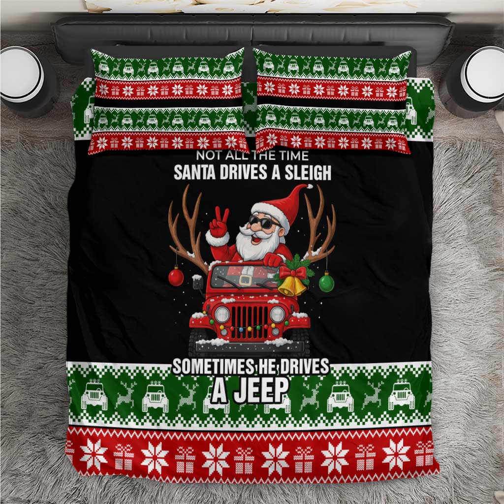 Santa Claus Drive A JEEP Bedding Set Funny Xmas Holiday Patterns - Aljaira