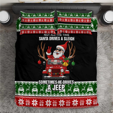 Santa Claus Drive A JEEP Bedding Set Funny Xmas Holiday Patterns - Aljaira